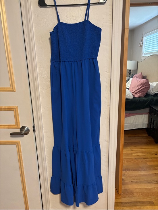 Amazon Pants - Amazon Royal Blue Smocked Bodice Jumpsuit with Ruffle Hem